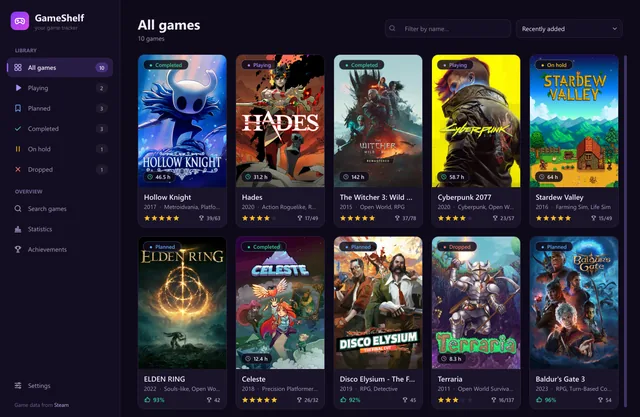The library with statuses and hours (GameShelf)