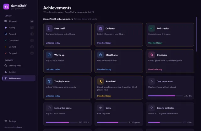 GameShelf's own achievements (GameShelf)